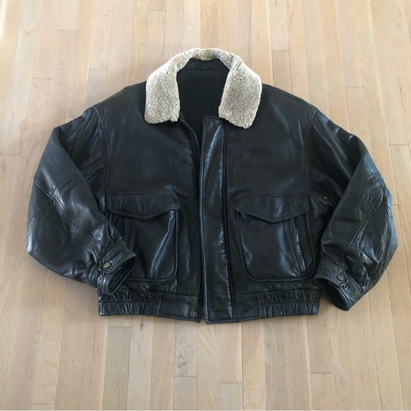 Hugo Boss Black Soft Leather Removeable Sheepskin Collar Bomber Jacket Men's 46 - Picture 7 of 16